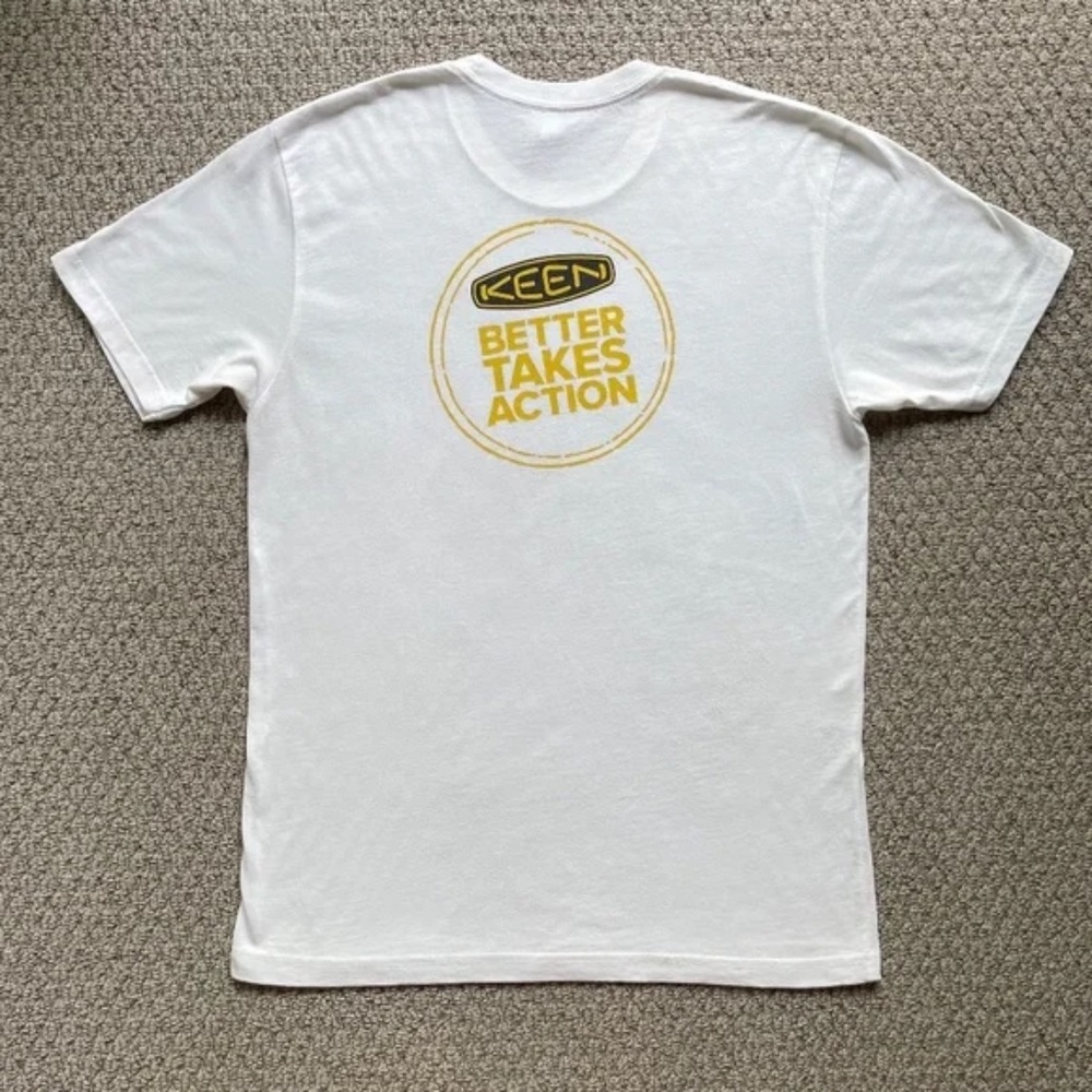 Men's KEEN Takes Better Action Big Back Graphic Cotton T-Shirt In White & Yellow